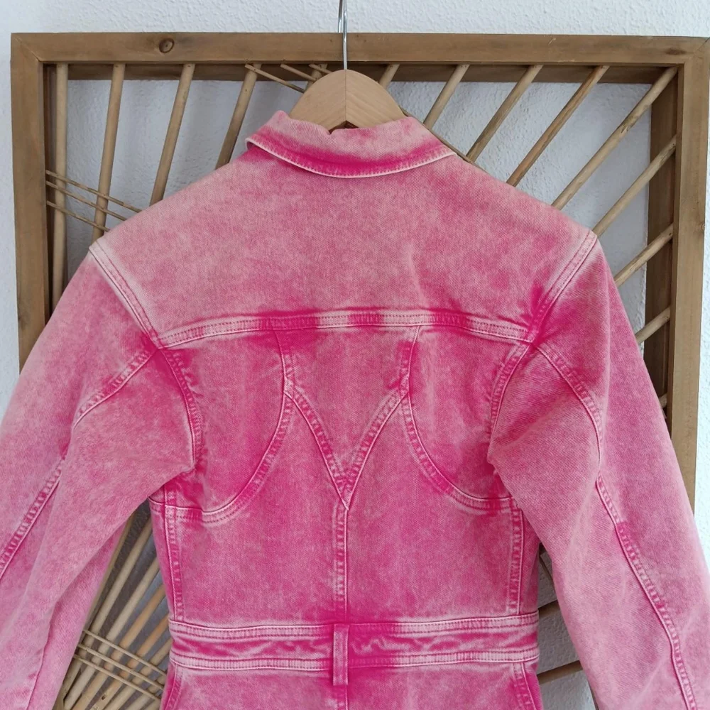 Roberto Cavalli Pink Acid Washed Denim Western Style Long Sleeve Mini Dress - Picture 9 of 13
